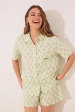 Pijama corto camisero algodón Paisley verde