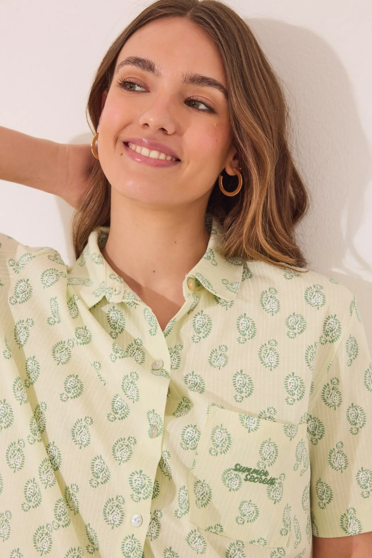 Pijama corto camisero algodón Paisley verde