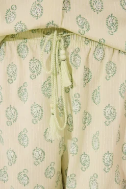 Pijama corto camisero algodón Paisley verde