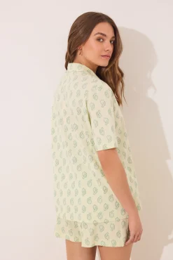 Pijama corto camisero algodón Paisley verde