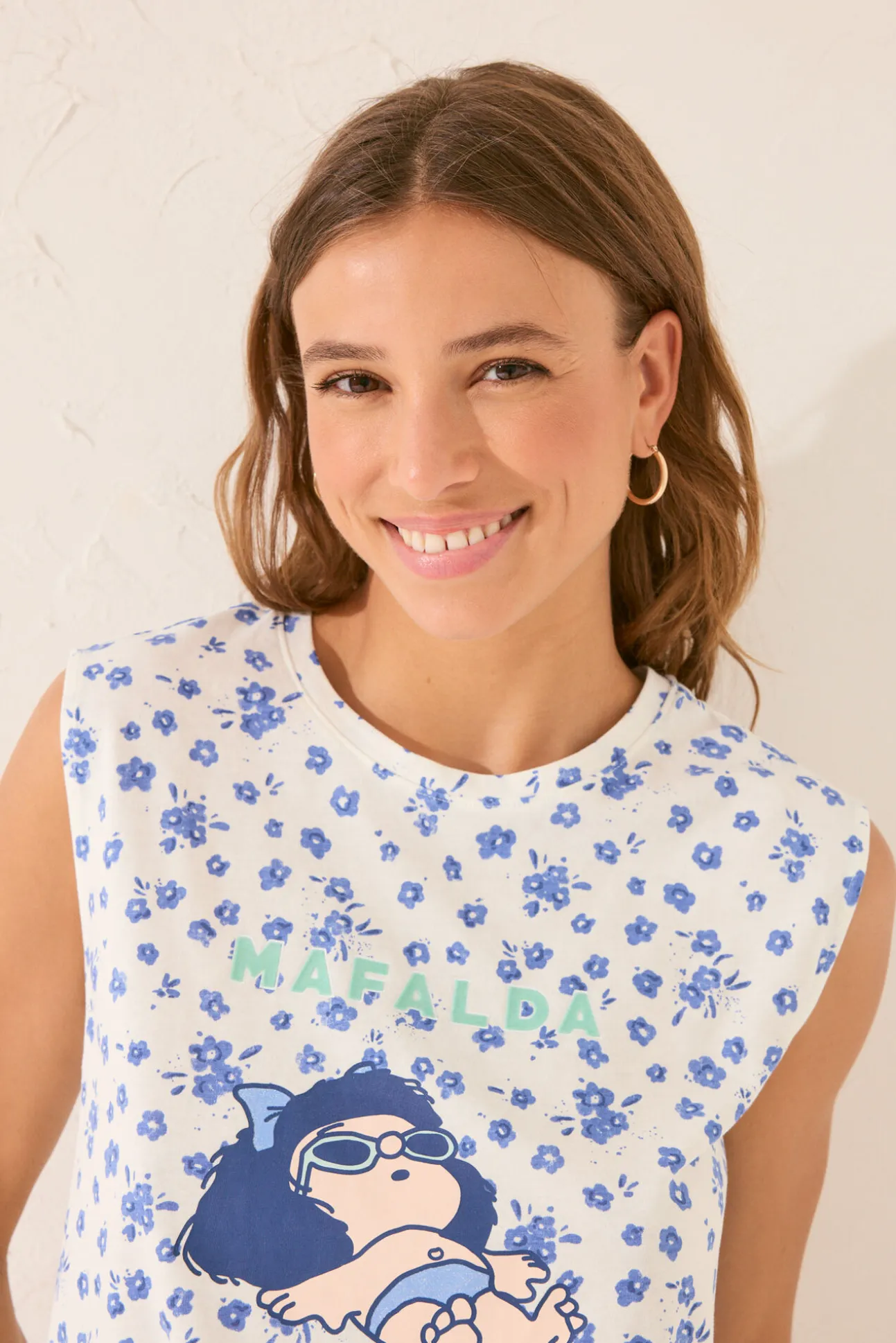 Pijama corto floral blanco Mafalda