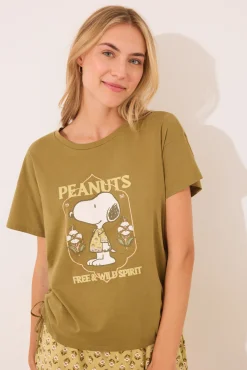 Pijama corto Snoopy caqui