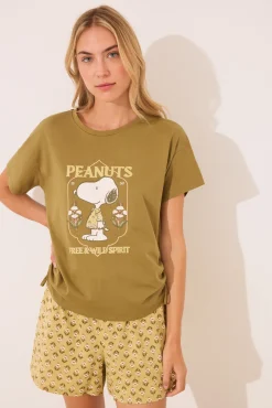 Pijama corto Snoopy caqui