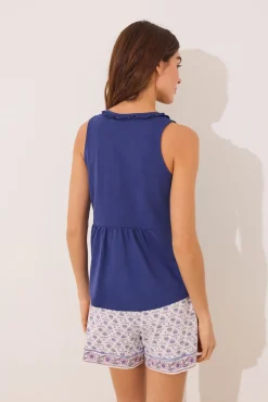 Pijama corto tirantes 100% algodón estampado azul
