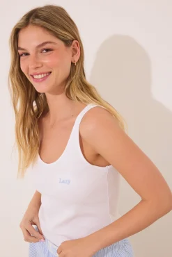Pijama corto tirantes algodón azul rayas