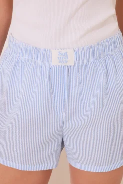 Pijama corto tirantes algodón azul rayas