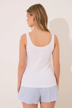 Pijama corto tirantes algodón azul rayas