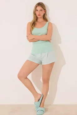 Pijama corto tirantes algodón estampado verde rayas