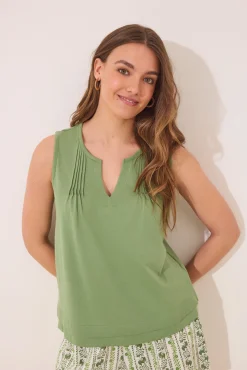 Pijama corto tirantes algodón pliegues verde