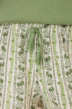 Pijama corto tirantes algodón pliegues verde