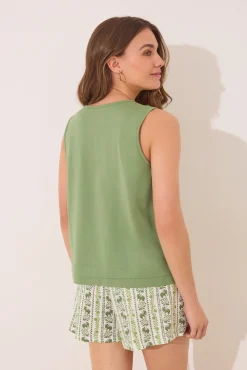 Pijama corto tirantes algodón pliegues verde