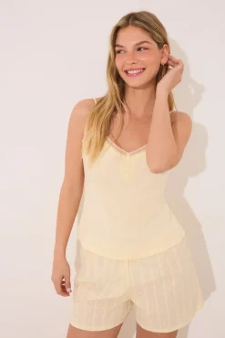 Pijama corto tirantes algodón amarillo