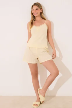 Pijama corto tirantes algodón amarillo