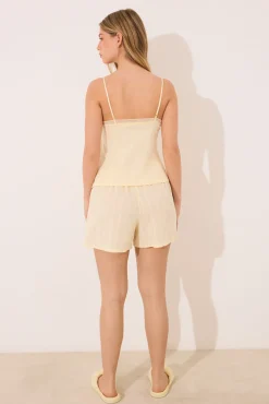 Pijama corto tirantes algodón amarillo