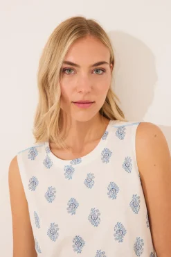 Pijama corto tirantes algodón paisley blanco