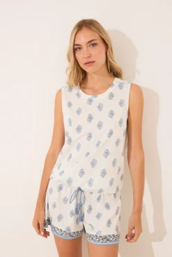 Pijama corto tirantes algodón paisley blanco