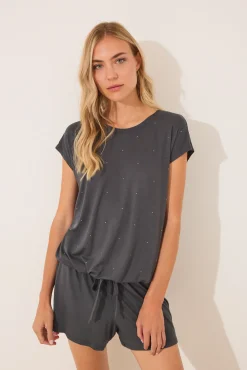 Pijama corto viscosa brillos gris