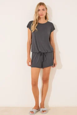 Pijama corto viscosa brillos gris