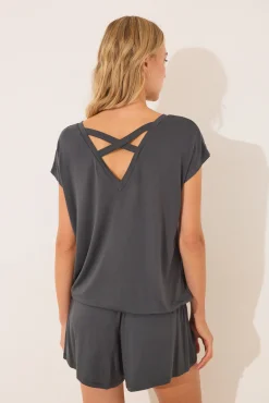 Pijama corto viscosa brillos gris