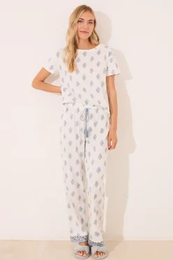 Pijama largo 100% algodón blanco paisley