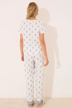 Pijama largo 100% algodón blanco paisley