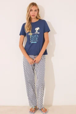 Pijama largo 100% algodón geométrico Snoopy
