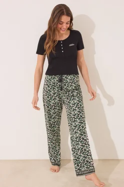 Pijama largo algodón canalé negro