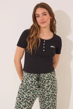 Pijama largo algodón canalé negro