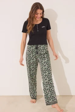 Pijama largo algodón canalé negro