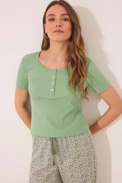 Pijama largo algodón canalé verde