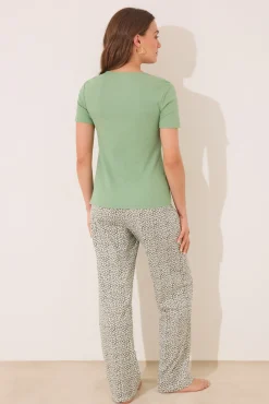 Pijama largo algodón canalé verde
