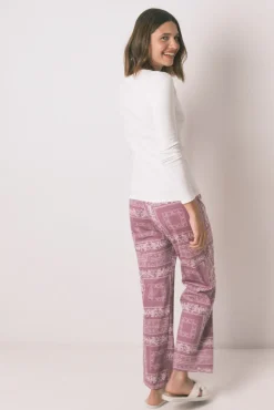 Pijama largo algodón estampado flores marfil