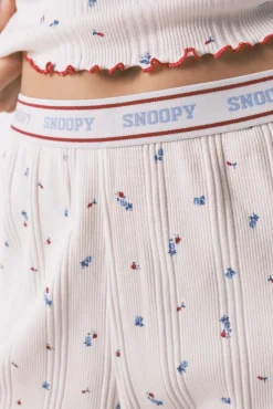 Pijama largo algodón Snoopy flores blanco