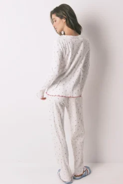 Pijama largo algodón Snoopy flores blanco
