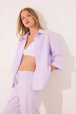 Pijama largo camisero lila strass