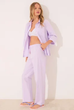 Pijama largo camisero lila strass