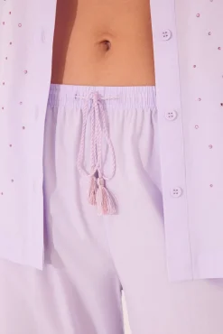 Pijama largo camisero lila strass