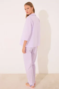 Pijama largo camisero lila strass