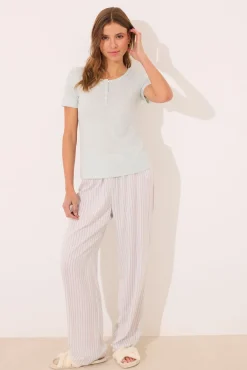 Pijama largo viscosa canalé verde rayas