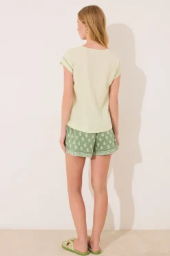 Pijama manga corta algodón estampado verde