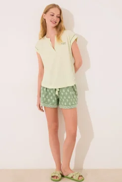 Pijama manga corta algodón estampado verde