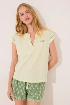 Pijama manga corta algodón estampado verde