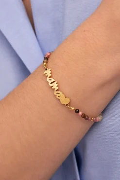 Pulsera Mamá Heart Tourmaline Acero Baño Oro