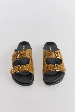 Sandalia de piel estampado serpiente