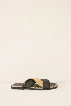 Sandalias rafia tiras cruzadas negro