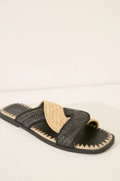 Sandalias rafia tiras cruzadas negro