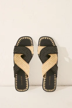 Sandalias rafia tiras cruzadas negro