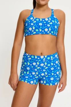 Short de baño menstrual adolescente cintura alta Boho Botanical Blue