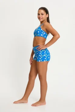 Short de baño menstrual adolescente cintura alta Boho Botanical Blue