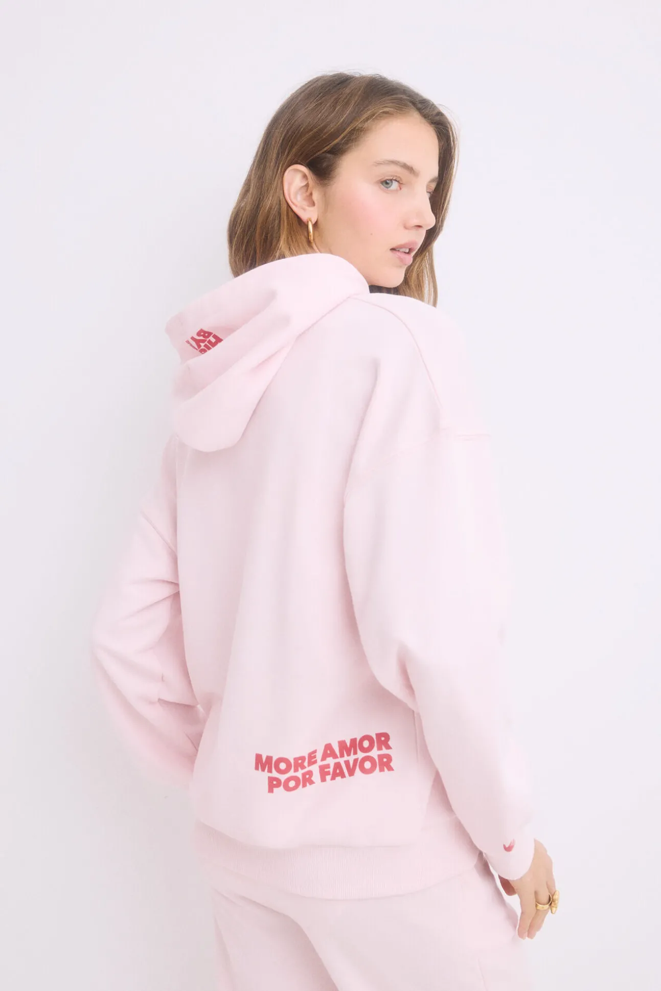 Sudadera capucha felpa algodón rosa